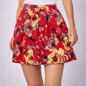 Elegant Floral A-Line Skirt in Red
